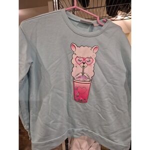 GIRL'S Children's Place Llama Teal Green Shirt‎ Sweatshirt Top Size 10-12 EUC